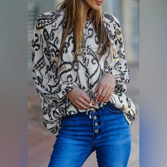 Muliticolor Boho Flower Print Casual Blouse Bohemian Top - Picture 5 of 13